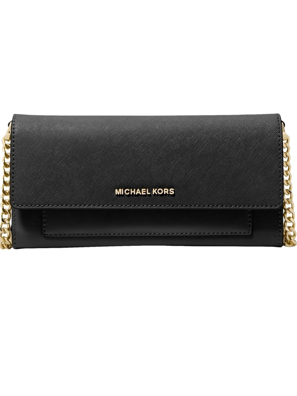 Michael Kors Black Saffiano Leather Crossbody Wallet with Gold Hardware